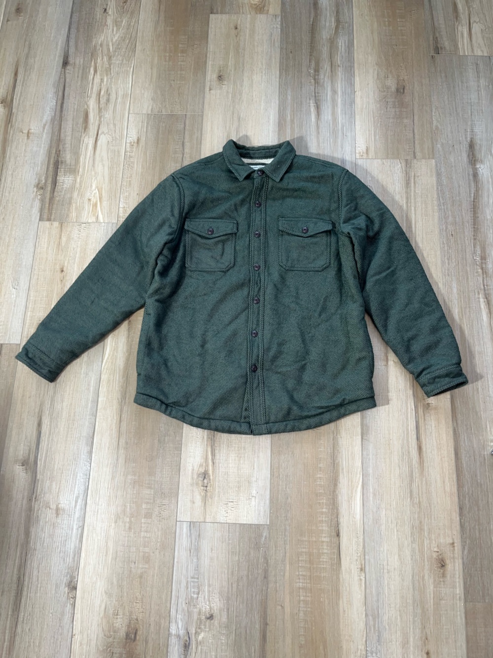 L.L. Bean Men’s Cotton Flannel Sherpa Lined Front Button Shirt Jacket Size Large